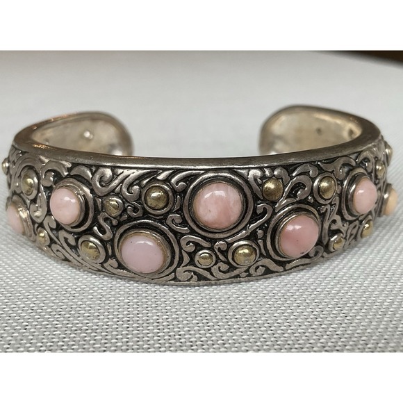 925 WK Sterling Silver Pink Gemstones Cuff Bracelet Vintage ESTATE jewelry - Picture 1 of 8
